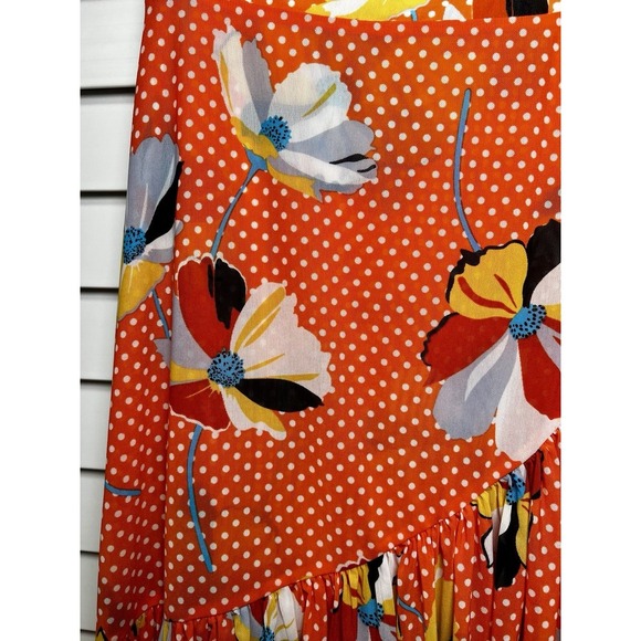 CAbi Polka Dot Floral Retro Pinup Ruffle Wrap Skirt #6199 Size XS Tangerine - Picture 6 of 11